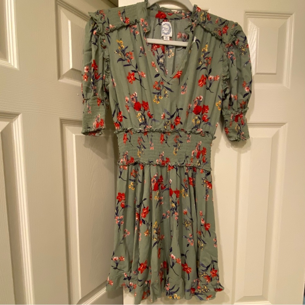 Blue Rain Floral Green Cottagecore Dress